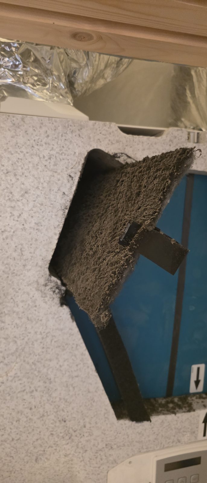 Clogged filter taken out of an MVHR unit