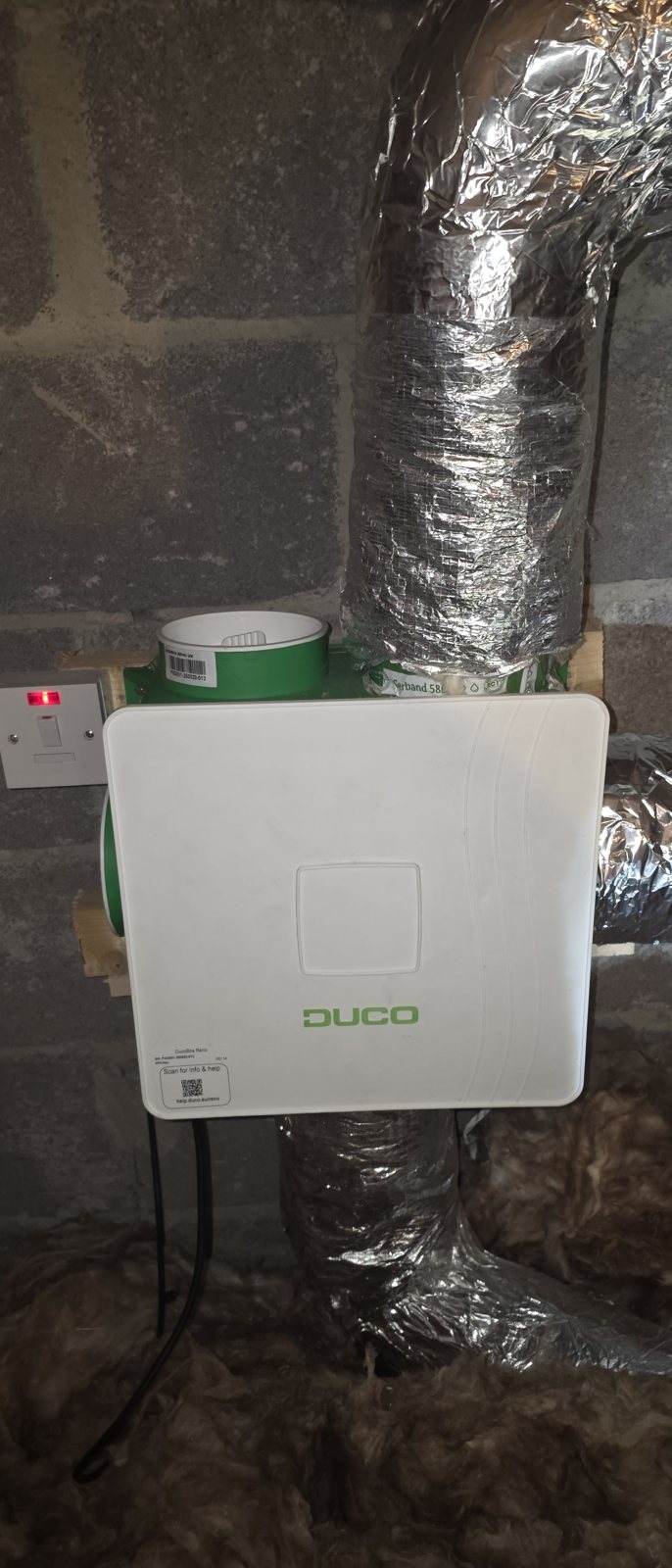 DucoBox on its stand in an attic