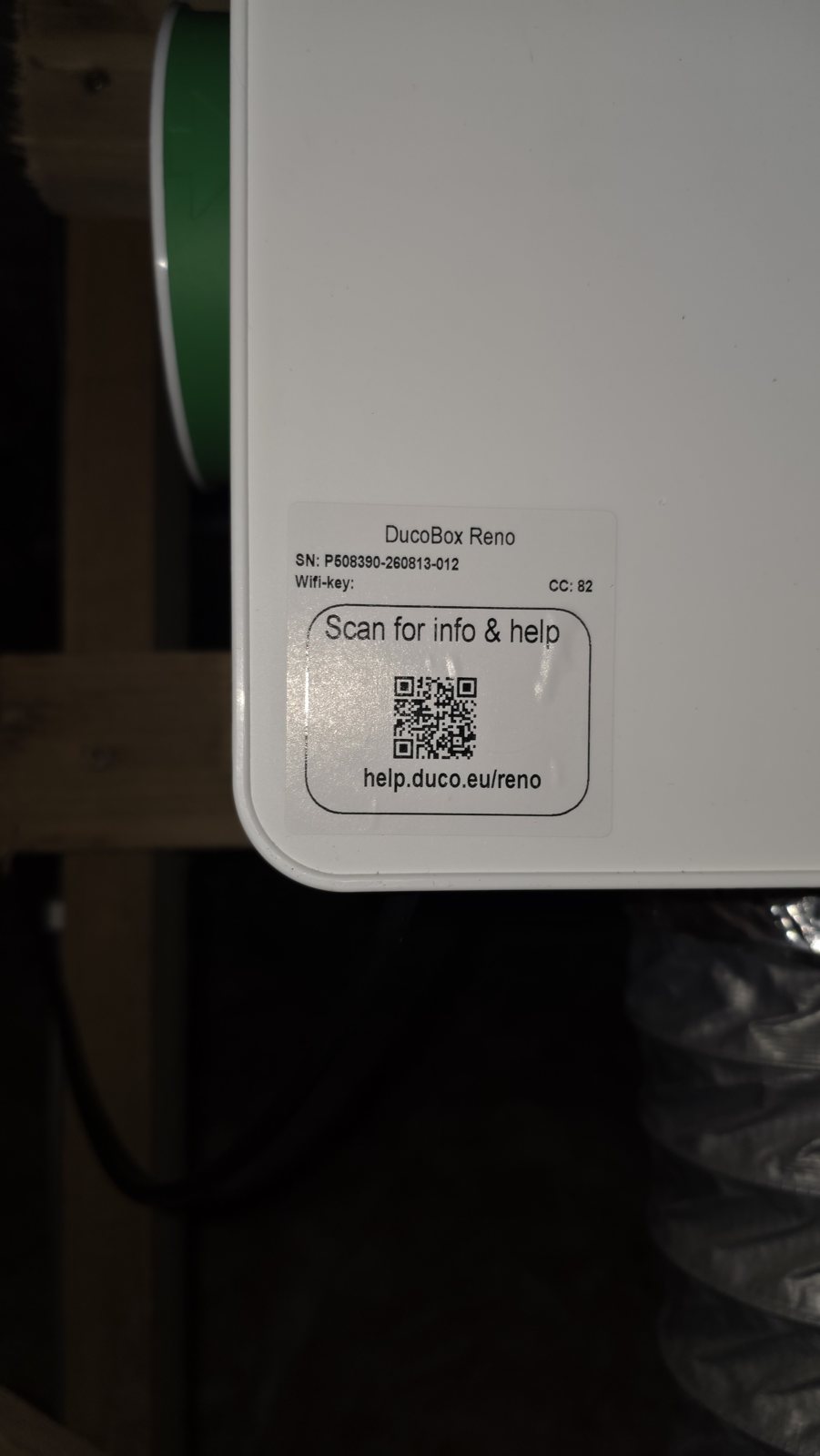 DucoBox Reno label with help QR code