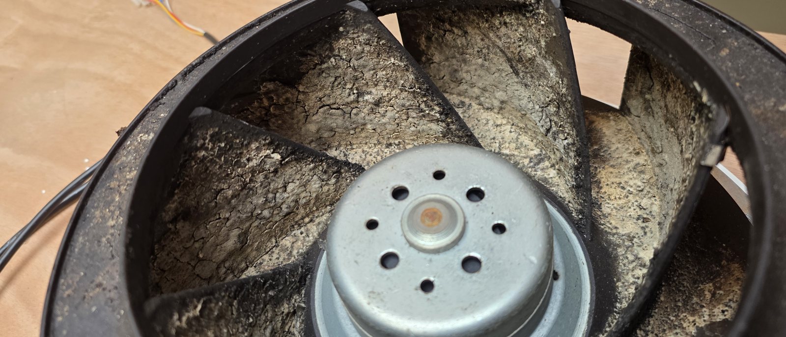 Dust caked on old fan blades