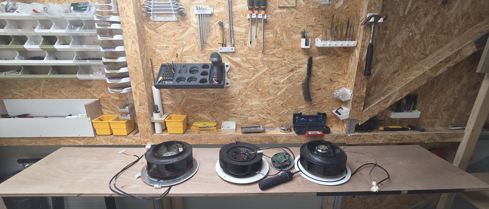Fans on the workshop bench