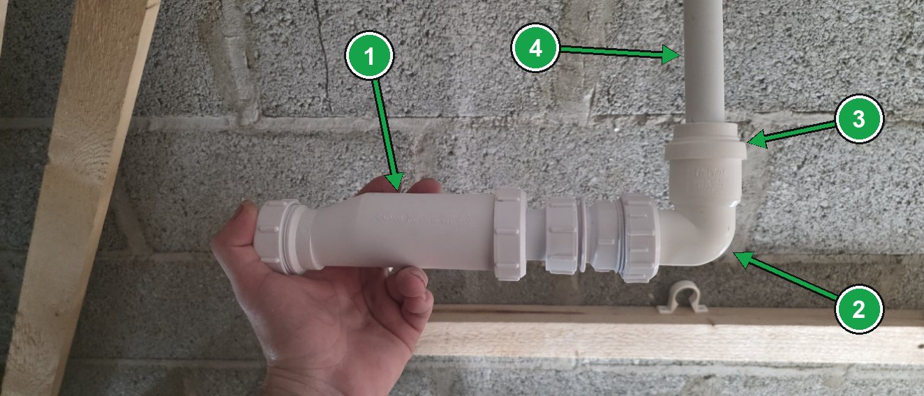 Ventilation Cleaning And Servicing - Eco Vent Ireland Condensate drain parts: waterless trap, 32 mm push-fit elbow, 32 to 22 mm reducer and 21.5 mm pipe