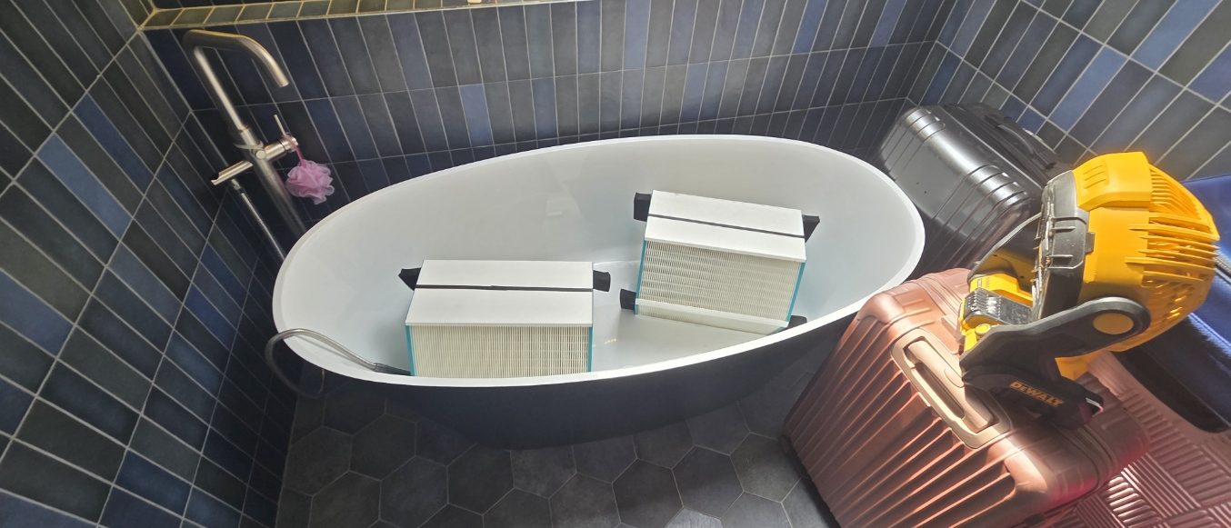 Two MVHR heat exchangers drying after washing at a service visit